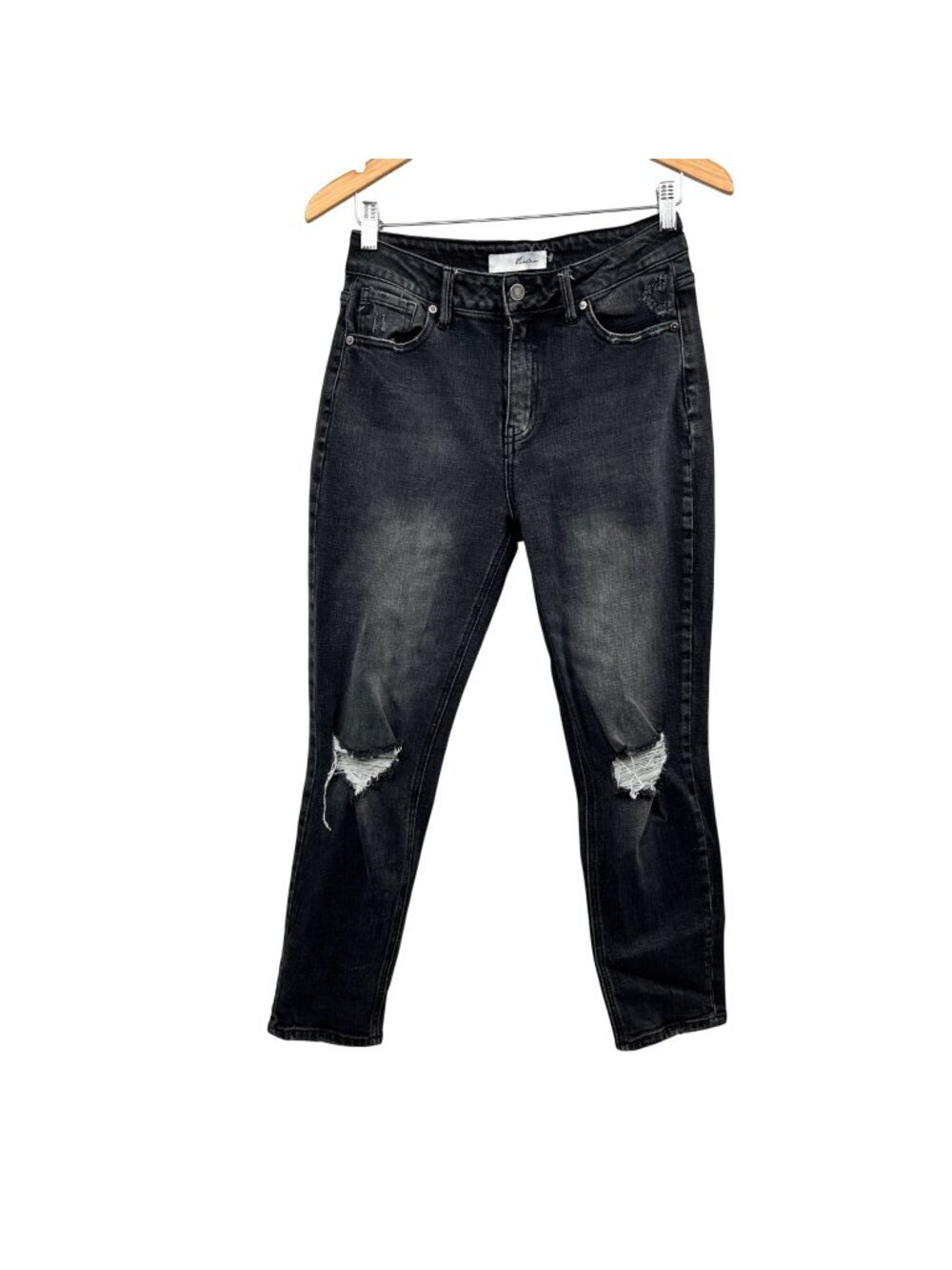 KanCan Womens Gray Straight Leg Jeans Distressed High Rise Size 7/27